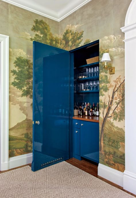 Closet Bar, Hidden Bar, Scenic Wallpaper, Luxury Bar, Built In Bar, Home Bar Furniture, Colonial Revival, Inviting Home, La Rochelle