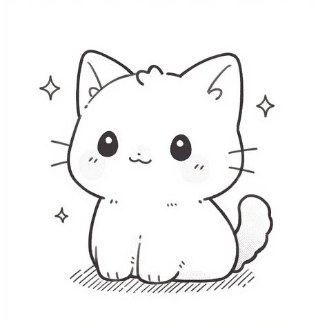 Dibujo bonito de un lindo gatito kawaii para imprimir y colorear por niños. #colorear #gatito #kawaii #imprimir Cute Anime Cat Drawing, Cats For Drawing, Cat Drawing Easy Cute, Cute Kawaii Cat Drawings, Cute Doodles Drawings Kawaii, Cat Cute Doodle, Simple Anime Drawings, Cute Drawings Cat, Kawaii Animal Drawings