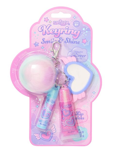 Add a little extra flair to the hair, decorate some nifty nails, sparkle up a smile or soak in a bubble-filled bath, with this sweet-smelling collection for Every Body.  Hydrate and gloss the lips with our Lip Gloss & Lip Balm Keyring Set! This pack includes a sweet scented Tutti Frutti Lip Balm, Cotton Candy Lip Gloss and a mirror charm to see their pretty self when applying! Stash away this ever so sweet, self care treat inside a school bag, purse or dressing table for a quick pick-me-up!  Includes:      * Mirror charm  * Lip gloss  * Lip balm  * W 15cm x H 22.2cm x D 5cm Cotton Candy Bags, Candy Lip Balm, Lip Gloss Cute, Candy Lip Gloss, Kids Lip Balm, Logo Online Shop, Cotton Candy Flavoring, Baby Doll Nursery, Unicorn Fashion