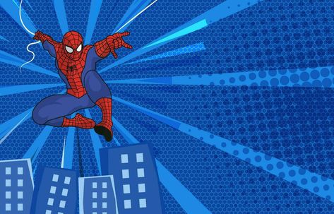 Spider Man Background, Spiderman Background, Cityscape Background, Spiderman Birthday Invitations, Web Cartoon, Cityscape Silhouette, Spiderman Web, Spiderman Theme, Spiderman Cartoon