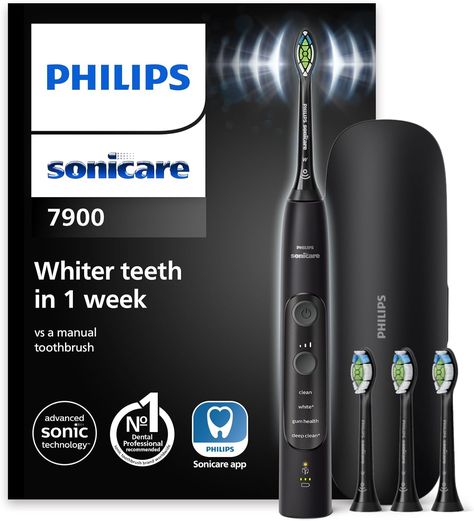 Philips Sonicare 7900 Series Electric Toothbrush, Sonic Toothbrush with App, Advanced Whitening, 4 Brushing Modes and 3 Intensity Levels, Pressure Sensor, Charging Travel Case, Black, Model HX9631/17

#1 Best Seller in Sonic Toothbrushes Philips Sonicare, Clean Technology, Sonic Toothbrush, Gum Health, Electric Toothbrush, White Teeth, Black Model, Brushing, Travel Case