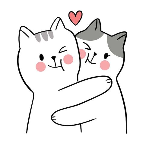 Dibujar a mano dibujos animados lindo pa... | Premium Vector #Freepik #vector #pareja-gatos #gatos-amor #dia-amor #san-valentin Pretty Flower Drawing, Drawing Pencil Art, Hug Cartoon, Hugging Drawing, Doodles Bonitos, Cute Drawings Of Love, Animal Hugs, Cute Hug, Romantic Drawing