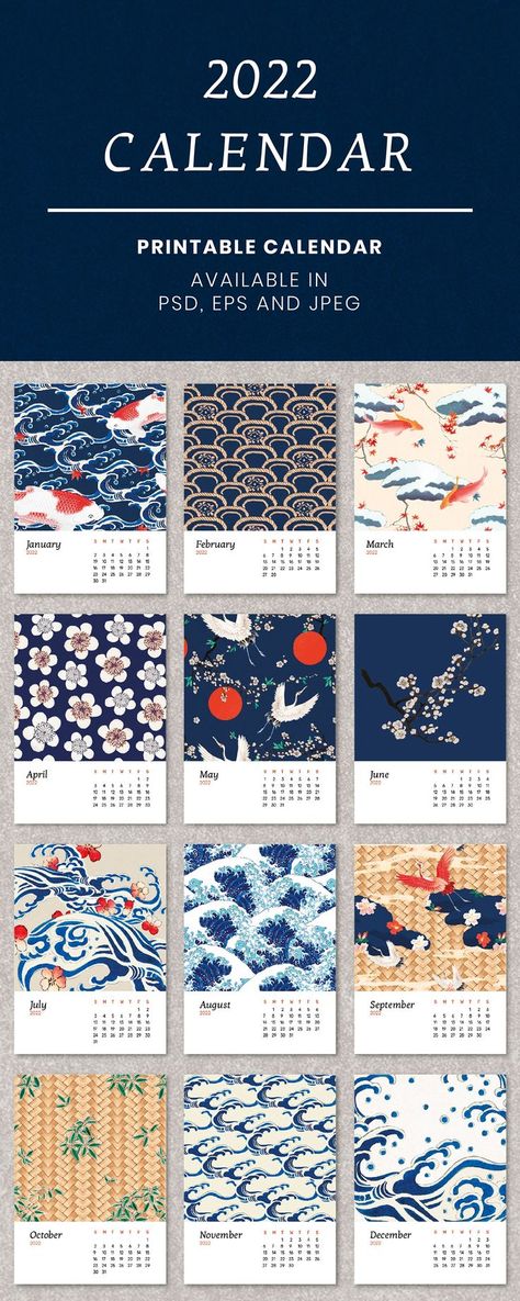 Aesthetic calendars are ready for 2022! Save these cute Japanese style pattern printable and editable calendars for your mobile wallpaper and lock screen. Korean Calendar Aesthetic, Calendario Aesthetic, Calendar Aesthetic, Japanese Calendar, Aesthetic Calendar, January Calendar, Element Design, Pattern Printable, 2022 Calendar