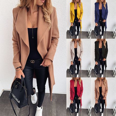 Woollen Trench Coat 5 colours - Yellow, Red, Khaki, Black, Apricot and Blue Available in sizes: Small, Medium, Large, XL, XXL and XXXL Size guide available on link. Price £25.00 Women's Sash, Winter Coat Women, Winter Overcoat, Winter Outfits Aesthetic, Overcoat Jacket, Women Jackets, Women Overcoat, Long Trench, American People