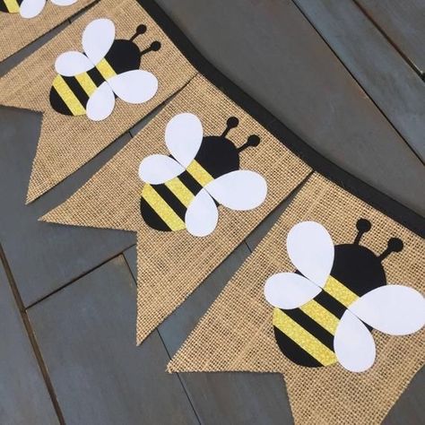 Bee First Birthday Party, Bumble Bee First Birthday, Bee First Birthday, Bee Party Decorations, Bee Banners, Kindergarten Party, Burlap Banners, Bee Themed Classroom, Bumble Bee Birthday