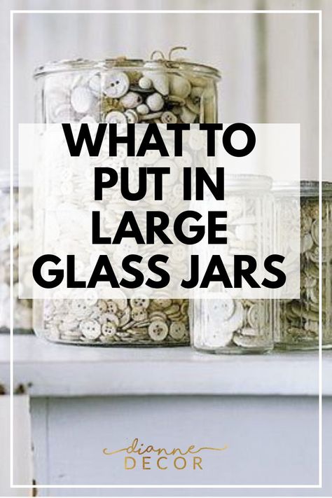 When it comes to deciding what to put in large glass jars for decoration, there are a ton of great options. However, depending upon where you plan to display this decor, you may want to select one idea over another. In this post, we'll take a look at different jar filler options and how to decide which one is right for you. #jarfiller #jarfillerideas #homedecor #decor #decoratingonabudget Fall Fillers For Glass Jars, Large Glass Jars With Lids, What To Put In Mason Jars For Decoration, Large Jar Storage Ideas, Ways To Use Glass Jars, How To Decorate Apothecary Jars Ideas, Clear Canister Decor Ideas, Ideas For Filling Glass Jars Display, Clear Jar Christmas Decor