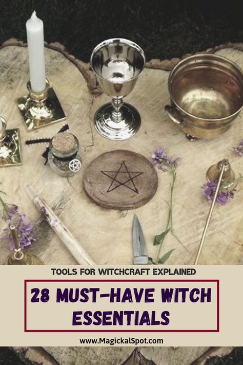 Here's a list of 28 Witchcraft tools, also known as Witch Essentials.   You can also learn a few things about each one.   It's a looong article! :)   #witchtools #witchcraft #witch Hippies, Witchcraft Tools For Beginners, Things Every Witch Needs, Witch Essentials List, Witch Things To Do, Witch Supplies List, Witchcraft Supplies List, Witchcraft Altar Ideas, Witch Altar Ideas