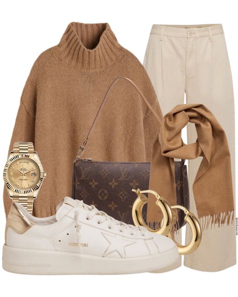 Beige Pant Winter Outfit, How To Style Beige Sweater, Tan Sweater Outfit Winter, Camel Turtleneck Sweater Outfit, Neutral Color Winter Outfits, Cream Pants Winter Outfit, Camel Sweater Outfit Winter, Camel Turtleneck Outfit, Winter Brown Outfit