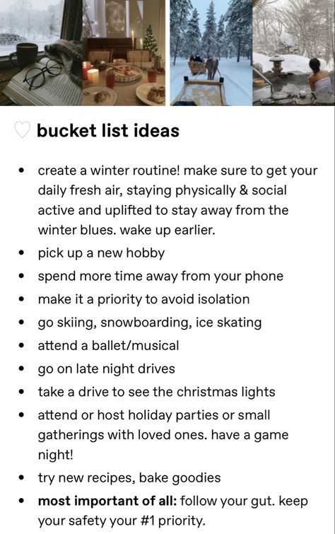 Late Winter Aesthetic, Romanticising Winter, Romanticize Winter, Romanticizing Winter, Bucket List Tumblr, New Years Eve Traditions, Winter Arc, Christmas Bucket List, Late Night Drives