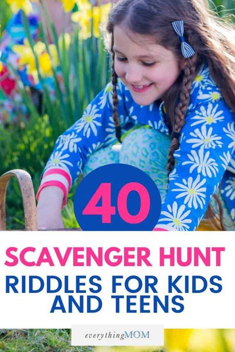 40 Fun Scavenger Hunt Riddles for Kids and Teens | EverythingMom Riddle Scavenger Hunt Ideas, Riddles For Scavenger Hunt In House, Kids Scavenger Hunt Clues, Outdoor Scavenger Hunt Clues, Treasure Hunt Riddles, Teen Scavenger Hunt, Scavenger Hunt Ideas For Kids, Easter Scavenger Hunt Clues, Scavenger Hunt Riddles