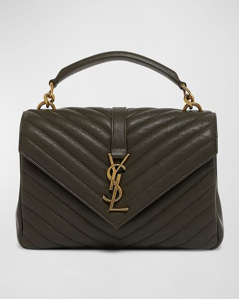 College Medium Flap YSL Shoulder Bag in Quilted Leather Ysl Shoulder Bag, Quilted Shoulder Bag, Ysl Logo, Padded Top, Flap Shoulder Bag, The Saint, Bag Light, Saint Laurent Bag, Quilted Leather