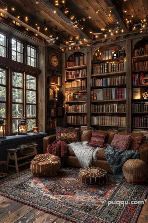 Fancy Home Library, Dream Library Cozy Reading Room, Cozy Library Room Ideas, Home Library Aesthetic, Library Vibes, Salons Cottage, Home Library Ideas, Dream Home Library, Library Rooms