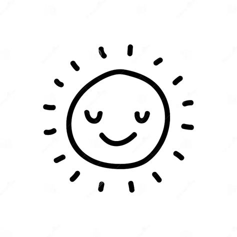 Cute Sunshine Drawing, Sun Doodle Art, Happy Drawing Ideas Smile, Sun Cartoon Drawing, Sunshine Doodle, Sunshine Drawing, Doodle Sun, Sun Line Art, Sun Doodle