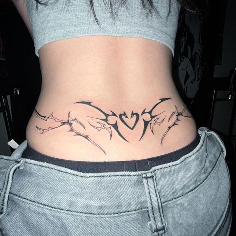 Cybercore Tattoo, Tramp Stamp Tattoos, Punk Tattoo, Waist Tattoos, Grunge Tattoo, Girl Back Tattoos, Back Of Neck Tattoo, Tatuaje A Color, Back Tattoo Women