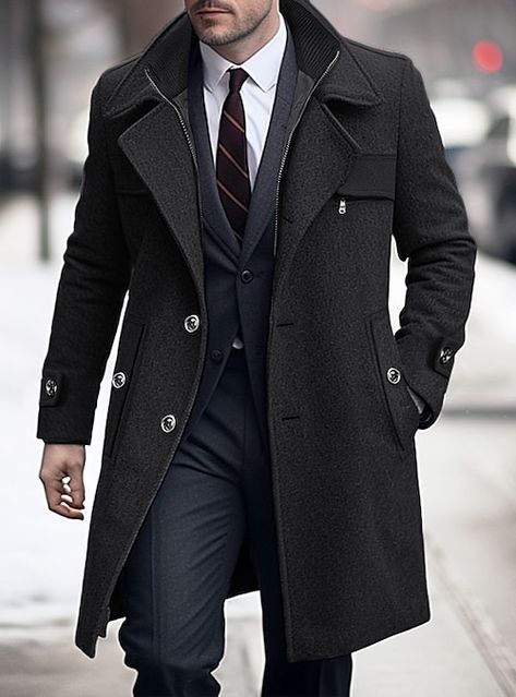 Old Money Coats Men, Men’s Long Coat, Coat Design For Men, Mens Pea Coat, Men Winter Coat, Men Trench Coat, Long Black Wool Coat, Winter Coat Men, Mens Winter Coats