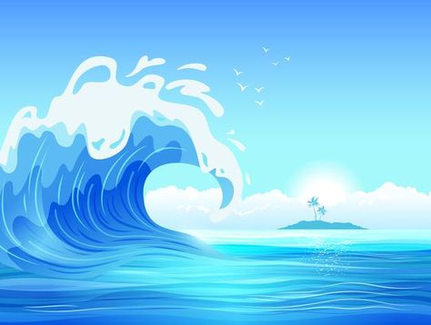 Surf Wave Illustration, Wave Vector Illustration, Ocean Wave Illustration, Ocean Illustration Waves, Ocean Illustration Art, Ocean Waves Illustration, Ocean Cartoon, Sea Cartoon, Ocean Vector