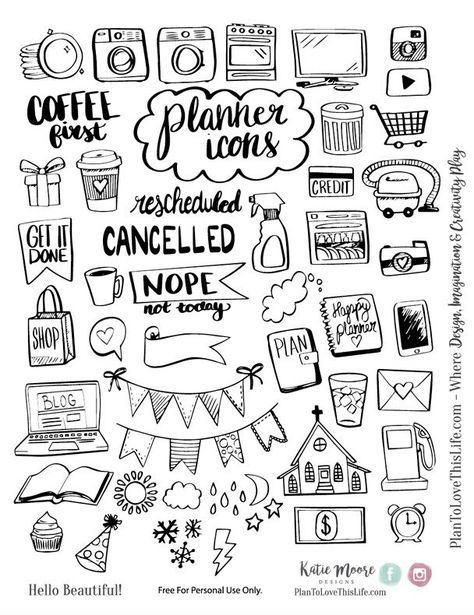 Free Printable Hand Drawn Planner Icons from Plan to Love This Life {store checkout required} Sticker Icon, Planner Doodles, Planner Icons, Paper Planner, Sketch Notes, Bullet Journal Art, Bullet Journal Inspo, Bullet Journal Doodles, Journal Doodles