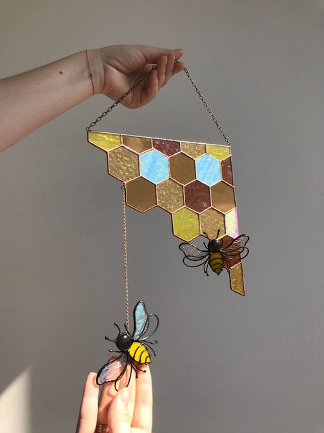 Fairytale Farmhouse, Fairy Backyard, Stainedglass Lamp, Honey Bee Nursery, Handmade House, Stained Glass Sun, Fused Glass Wall Art, زجاج ملون, Tiffany Art