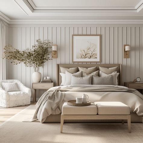 30 Cozy Neutral Bedrooms ideas you will love to copy Neutral Rooms Bedroom, Masteroom Design, Fresh Modern Bedroom, Bedroom Inspirations Master Cozy Dark Furniture, Sophisticated Primary Bedroom, Neutral Main Bedroom, Master Bed Interior Design, Beige Colors For Bedroom, Light Wood Black Accents Bedroom