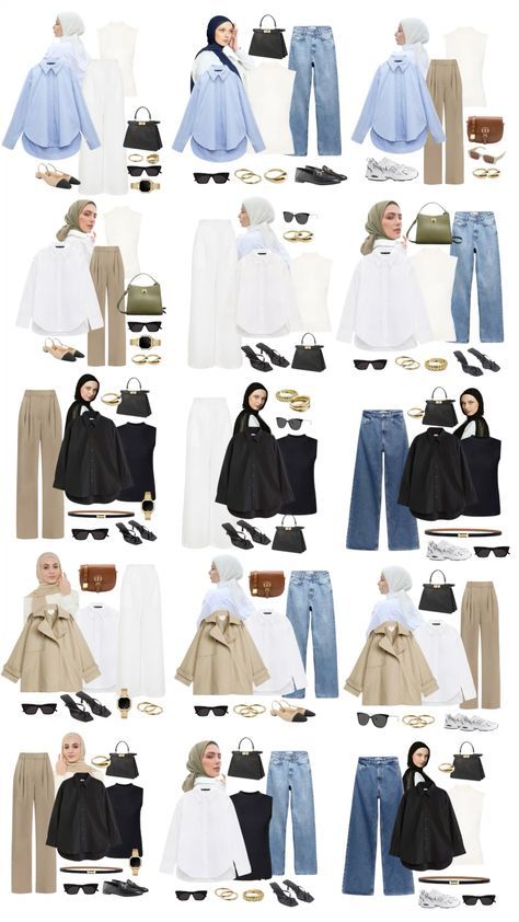 First Day Of University Outfit Hijab, Modest Outfit Capsule, Clothes Hijab Fashion Styles, Modesty Outfits Hijab, Hijab Date Outfit, Fall Outfit Hijab, Hijab Capsule Wardrobe, Hijab Minimalist Style, Work Outfits Women Hijab