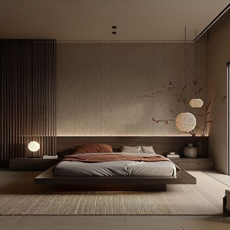 Minimal Japandi Interior, Japandi Interiors Bedroom, Bedroom Japanese Style, Japandi Wallpaper, Japandi Bedroom Design, Japanese Bedroom Design, Scandinavian Interior Bedroom, Japanese Style Bed, Japanese Inspired Bedroom