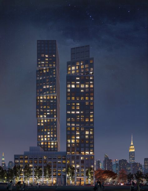 Nyc Skyscrapers, Brooklyn Skyline, Precast Concrete Panels, New York Buildings, North Tower, Natural Landscaping, Two Towers, Skyscraper Architecture, Tower Building