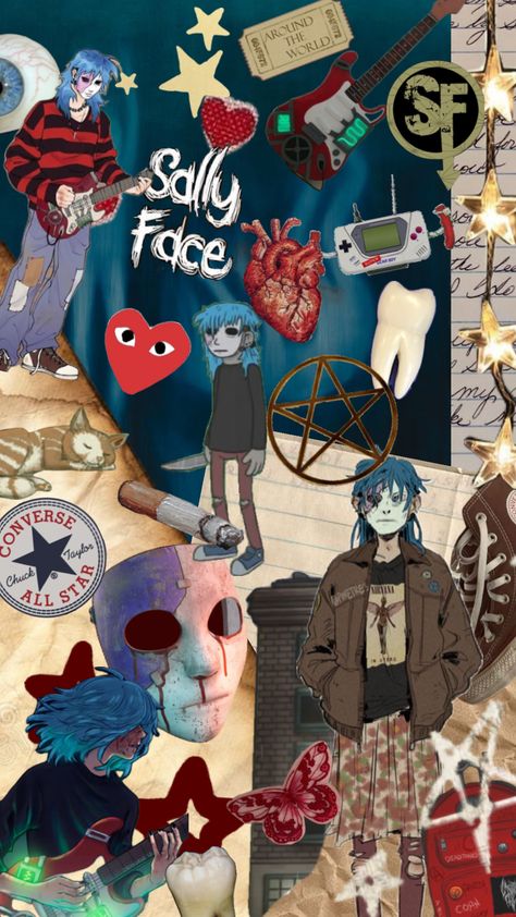 Sal Fisher Wallpaper Aesthetic, Cute Sally Face, Sally Face Lockscreen, Sallyface Wallpaper, Sally Face Wallpaper, Losing Touch With Reality, Sf Wallpaper, Sally Man, Face Collage