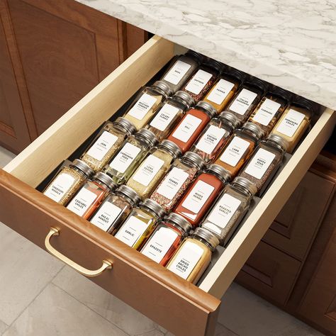 PRICES MAY VARY. Complete Drawer Spice Organizer Set: 1 x Drawer Spice Rack, 24 x Square Empty Glass Spice Jars, 378 Minimalist White Spice labels Large Capacity 4-Tier Tray: Organize all your spices and more throughout your home; Tray will not crack and it is easy to wipe clean 4 Tier Spice Rack: Inclined board design make it easy to locate and quickly grab what you need, comes in strong steel and good finished 24 Spice Jars: Spice jars are made from high-quality durable glass, feature pour or Spice Drawer Organizer, Drawer Spice Rack, Spice Tray, Spice Organization Drawer, Seasoning Rack, Kitchen Spice Racks, Spice Drawer, Kitchen Cabinet Drawers, Glass Spice Jars