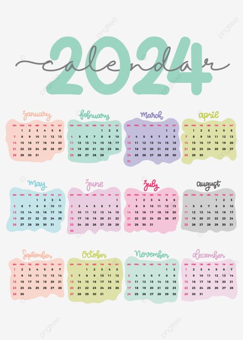 2024 calendar pastel color template vector Stickers For Calendar, Diy Calender 2024, 2024 Calendar Planner, 2024 Calender Aesthetics, Cute Calendar Template 2024, Calendar Design Template 2024, 2024 Calendar Template, Mini Calendars 2024 Free Printable, Calendar 2024 Aesthetic Cute