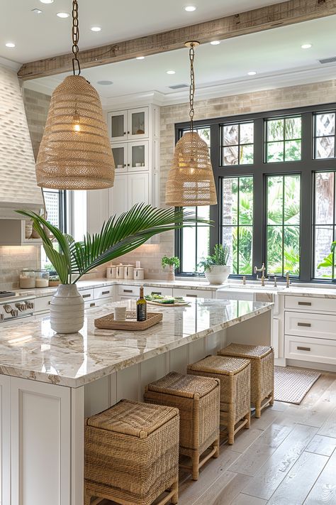 Are you looking for ways to bring the beach to your home? Get inspired by these 34 dreamy coastal kitchen ideas! From breezy color palettes to nautical accents, you will find inspiration to create a relaxing and stylish kitchen with seaside charm. Kitchen Design Beach House, Coastal Inspired Interior Design, Amber Interiors Beach House, Beach House Colorful Interior, Modern Beach House Interior Design Kitchen, Light Colored Interior Design, Beach Houses Kitchen, Tropical Interior Design Kitchen, Coastal Kitchen Inspiration