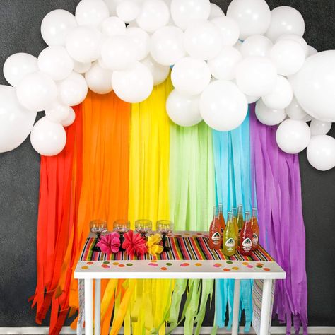 PRICES MAY VARY. Everything You Need In One Kit- This premium rainbow color balloon set comes with all you need to decorate your party. We have put all these items together, DIY them for your party Rainbow Cloud backdrop, would give you a unique Rainbow Theme party. Rainbow Party Decorations PACKAGE INCLUDES: Your order contains premium Latex White Balloons 60pcs, 6pcs Color Crepe Paper Streamers and Balloon Garland Accessories Kit (tie tools,16ft balloon decorating strip tape,1 roll balloon adh Rainbow Crepe, White Balloon Garland, Rainbow Balloon Arch, Rainbow Themed Birthday Party, Rainbow Party Decorations, Rainbow Theme Party, My Little Pony Birthday Party, Crepe Paper Streamers, Little Pony Birthday Party