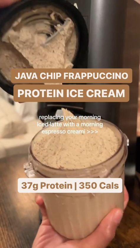 Ninja Creami Recipes | High Protein | Healthy | JAVA CHIP FRAPPUCCINO ICE CREAM 350 Calories | 37g Protein By @superduperegina 💪 Ingredients: 2 shots Espresso 1 scoop Vanilla Protein … | Instagram Ninja Cremi Fairlife, Ninja Creami Frappuccino Recipe, Healthy Ninja Creami Breakfast, Ninja Creami Ice Cream Recipes Healthy Protein, Ninja Creami Frappuccino, Ninja Creami Protein Shake, Ninja Creami Shake Recipes, Ninja Creami Deluxe Protein Recipes, Ninja Creami Coffee Drinks