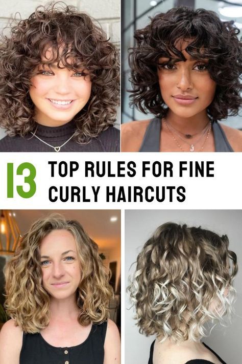 Struggling with fine curly hair? Discover the top rules for choosing the perfect haircut to boost volume and enhance your natural curls. From layering techniques to styling tips, find the perfect solution for your hair type. #finecurlyhair #haircuts #volume #curlyhair #beautytips Thinning Hair Women Hairstyles Curly, Curly Hair Haircuts For Women, Fine Short Curly Hairstyles, Haircut For Curly Hair Round Face, Curly Haircut Women Medium, Haircuts Naturally Wavy Hair, Bob For Curly Hair Natural Curls, Layering Short Hair, Mid Length Curly Haircuts For Women