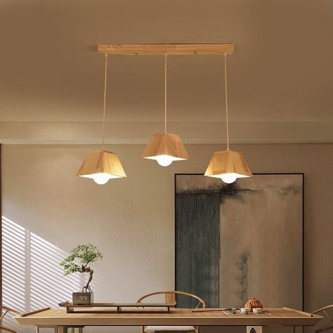 Japanese style pendant light  is made of wood, which makes it is easy to blend into most style.  The simple design makes it perfect dining room, kitchen bar, and more. It is easy to install and use, fine workmanship, simple and subtle.  👍👍Specification: - Material used:   Oak wood - Color Temperature:   Warm 2700K - Well made with wood, very natural and eco-friendly, safe, sustainable, durable. - Width:   Each light is 8 inch is diameter - Adjustable height to a maximum of 150cm or 60 Inches. Japandi Condo, Dining Room Table Light Fixture, Japandi Lighting, Dining Room Table Light, Scandinavian Ceiling Light, Japandi Dining Room, Dining Table Pendant Light, Japanese Lighting, Wooden Ceiling Design