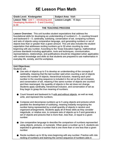 Unit 1 Option 3 - 5E Lesson Plan Math Grade Level: Kindergarten Subject Area: Math Lesson Title: - Studocu 1st Grade Math Lesson Plans, 5e Lesson Plan, Lesson Plan For Kindergarten, Area Math, Kindergarten Lesson Plans, Math Lesson Plans, Foundational Skills, 1st Grade Math, Kindergarten Math