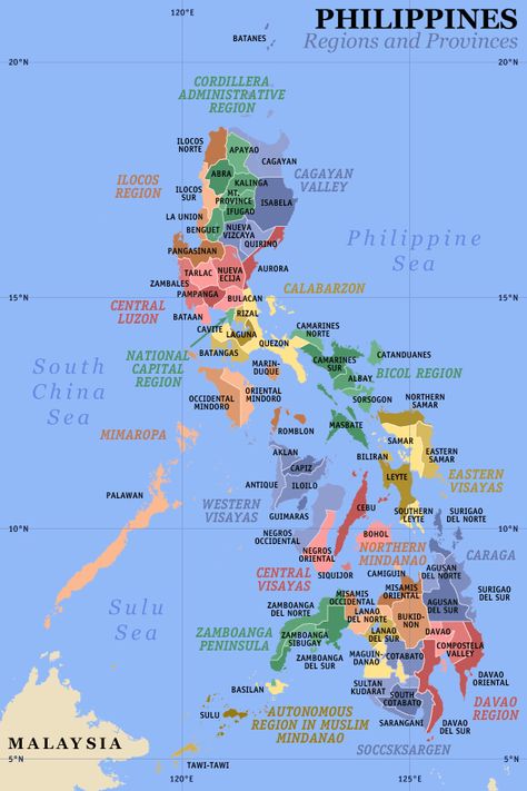 Map of the Philippines showing the provinces. Mindoro, Bataan, La Union, Siargao, Map Of The Philippines, Kasaysayan Ng Pilipinas, Philippine Map, Regions Of The Philippines, Philippines Beaches