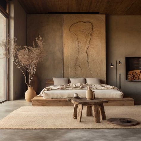 Wabi Sabi Bedroom, وابي سابي, Wabi Sabi Interior Design, Casa Wabi, Beautiful Bed Designs, Simple Bed Designs, Wabi Sabi Interior, تصميم للمنزل العصري, Simple Bed