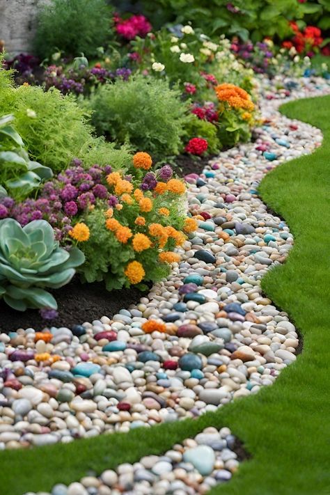 The Most Beautiful Front Yard Home Garden Decor Ideas Landscaping Flower Beds Ideas, Unique Flower Bed Borders, Flower Garden Edging Ideas Diy, Garden Bed Design Ideas, Front Yard Garden Decor, Edging Stone Ideas, Plant Backyard Ideas, Landscaping For Brick House, Stone Garden Ideas Landscaping