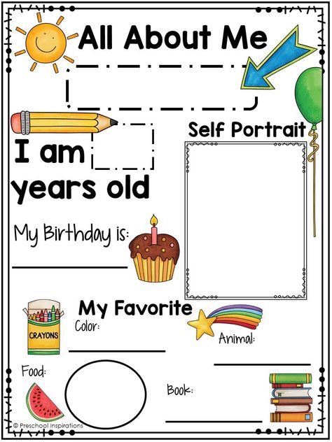 Printable All About Me Poster for a Preschool Theme Me Myself Preschool Activities, I Am Preschool Activities, Calender For Kindergarten Classroom, Preschool Poster Board Ideas, Who Am I Activity Preschool, Pre K All About Me Free Printable, August Preschool Themes Lesson Plans, Pre K Lesson Plans Free, September Lesson Plan Themes