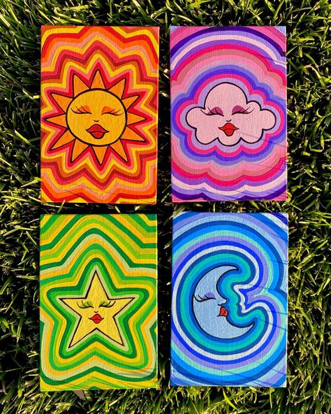 Trippy Pop Art Painting, Cute Small Canvas Paintings Wall Art, It Is What It Is Painting, Patings Art Ideas Cute, Cute Painting Inspo Easy, Trippy Wall Art Ideas Easy, Paint Night Paintings, Cute Drawings To Paint, Cute Paintings Easy Aesthetic