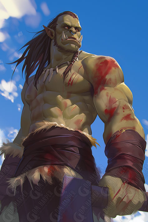 Gurrash, Orc War Chief (Storm King's Thunder) Tolkien, Orc Aesthetic, Orc King, Storm Kings Thunder, Orc Warrior, Storm King, Character Ideas, Dnd Characters, Building Materials