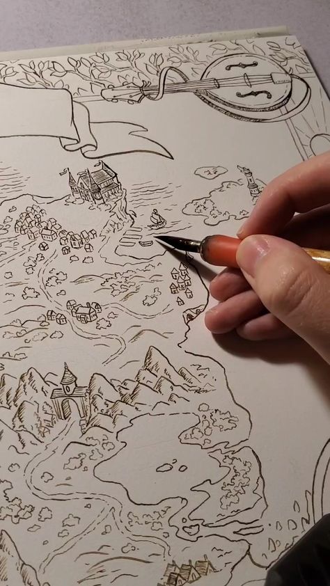 Drawing Tutorials, Map Sketch, Fantasy Map Making, Fantasy World Map, Karten Design, D D Maps, Fantasy Map, A Pen, Map Design