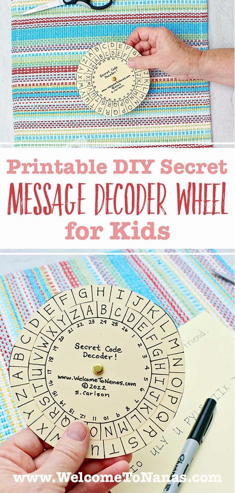 Kids can make their own DIY secret spy decoder wheel for writing and decoding secret messages. Use the free printable and make a secret code! #WelcometoNanas #MessageDecoder #DIYDecoderWheel #SecretMessageDecoder Spy Decoder, Decoder Wheel, Spy Gadgets Diy, Decoding Activities, American History Homeschool, Spy Kit, Diy Mail, Rainy Afternoon, Bible Games