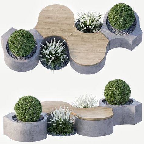 Bench with Plants - Urban Furniture 02 Organic Bench Design, Bench Landscape, Urban Seating, Urban Furniture Bench, Plant Bench, Organic Seating, Rooftop Patio Design, Urban Furniture Design, Landscape And Urbanism Architecture