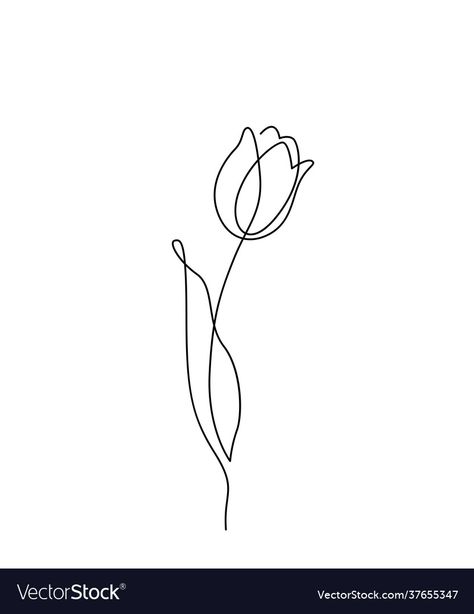 One Line Tulip Drawing, Single Line Tulip, Tulip Tattoo Outline, One Line Flower Tattoo Simple, Tulip Flower Illustration, Tattoo Designs White Background, Minimal Flower Embroidery, Line Flowers Simple, Out Line Art Design