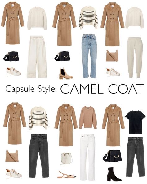 Camel Coat Spring Outfit, Capsule Style Outfit, Classic Style Women Winter, Fall Outfit With Trench Coat, Chic Travel Capsule Wardrobe, Capsule Wardrobe Fall Outfits, Capsule Wardrobe Trench Coat, One Week Outfit Travel, Parisian Fall Outfits Casual