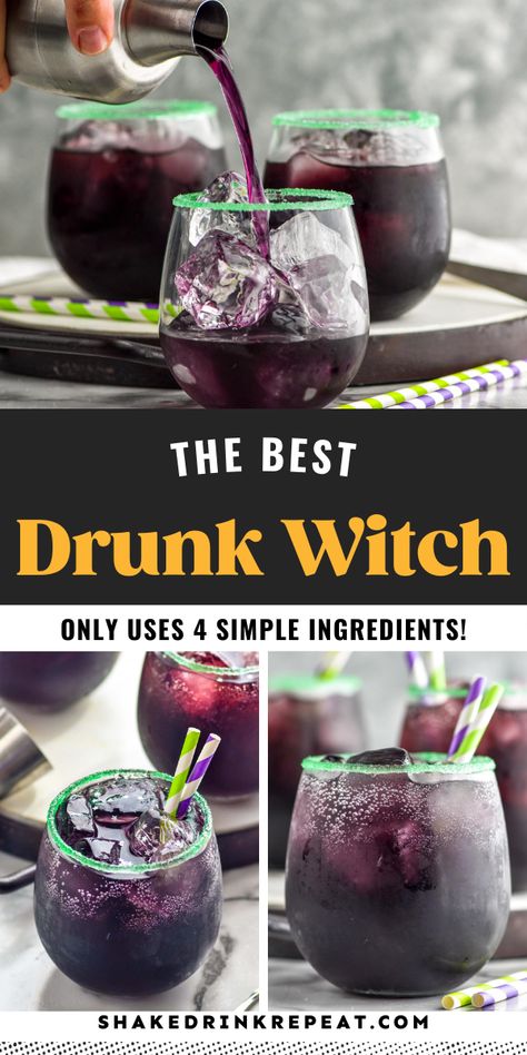 Drink Ideas Halloween, Witch Alcoholic Drinks, Halloween Drinks And Snacks, Purple Halloween Drinks Alcohol, Fall Festival Drinks, Potion Alcohol Drink, Halloween Drink Board, Halloween Mix Drinks Alcohol, Halloween Bar Party Ideas