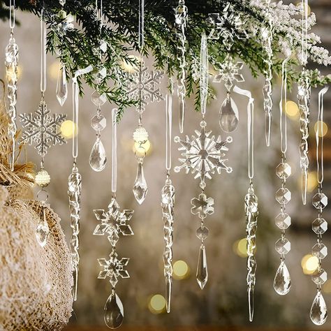 Amazon.com: 18pcs Christmas Tree Decoration Crystal Ornaments - Hanging Acrylic Christmas Snowflake Icicle Drop Crystal Ornaments for Christmas Tree Winter New Year Party Supplies : Home & Kitchen Wonderland Party Decorations, Ornaments For Christmas Tree, Hanging Acrylic, New Year's Party Decorations, Crystal Christmas Tree, Icicle Ornaments, Ornaments For Christmas, Crystal Snowflakes, Hanging Crystals