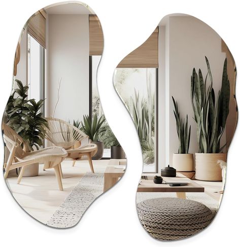 Capture the essence of nature with these organically shaped mirrors, designed to bring the tranquility of the outdoors into your living space. Irregular Mirrors, Squiggle Mirror, Wall Mirror Set, Entryway Mirror, Entryway Bathroom, Mirror Shapes, Living Room Entryway, Living Room Mirrors, Mirror Set