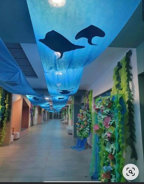 Under The Sea Cardboard Decorations, Under The Sea Crafts For Adults, Coral Reef Craft Diy Under The Sea, Under Water Decoration, Aquatic Theme Decorations, Jellyfish Decorations Sea Theme, Aquarium Party Decorations, Under The Sea Office Decorations, Enchantment Under The Sea Decorations